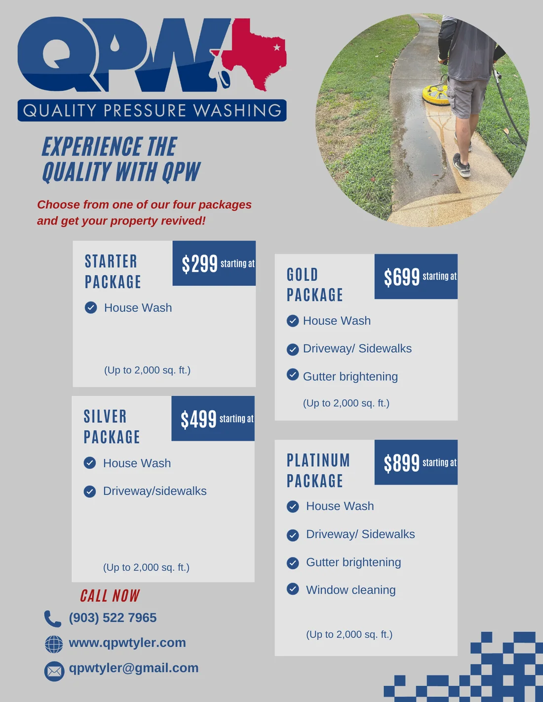 Quality Pressure Washing residential pricing flyer