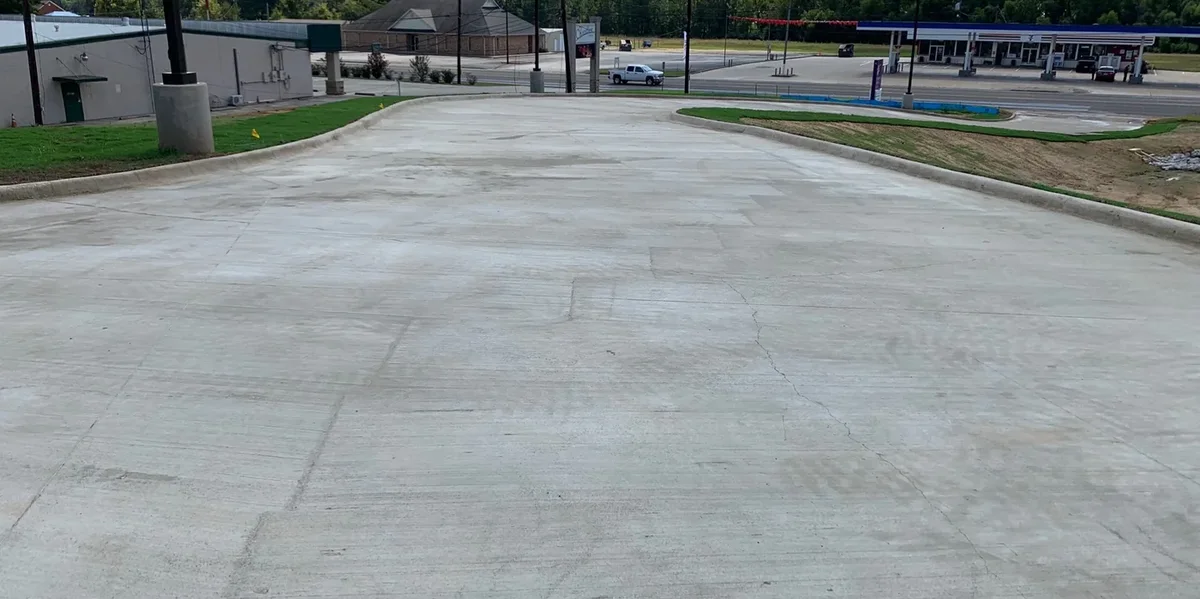 Concrete parking lot after pressure washing